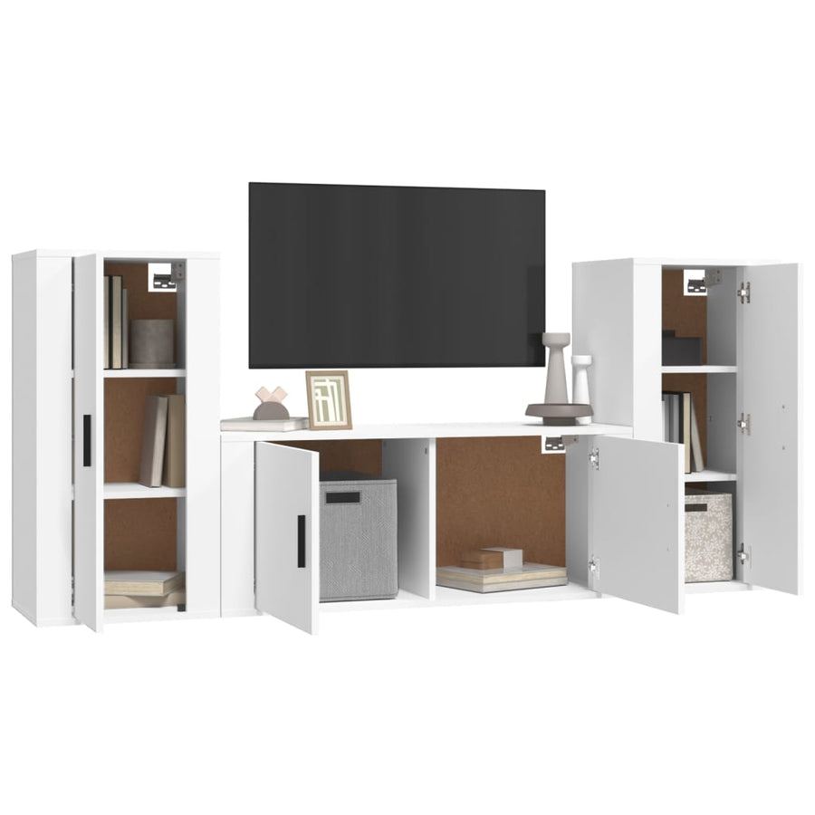 -Delige Tv-Meubelset Bewerkt Hout Wit