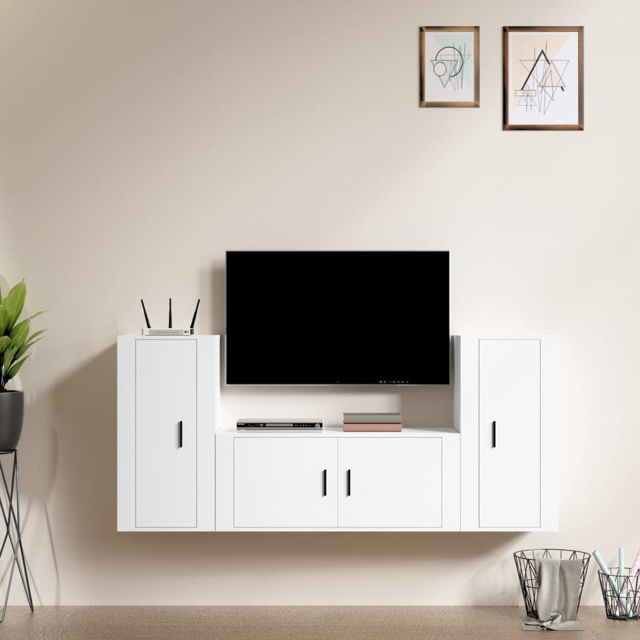 -Delige Tv-Meubelset Bewerkt Hout Wit