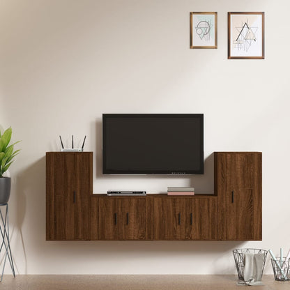 -Delige Tv-Meubelset Bewerkt Hout bruin eikenkleur