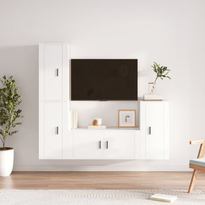 4-Delige Tv-Meubelset Bewerkt Hout Wit