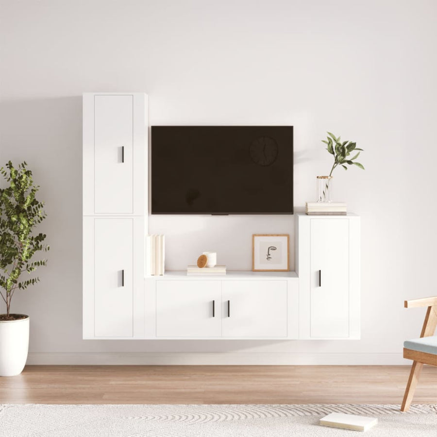 4-Delige Tv-Meubelset Bewerkt Hout Wit