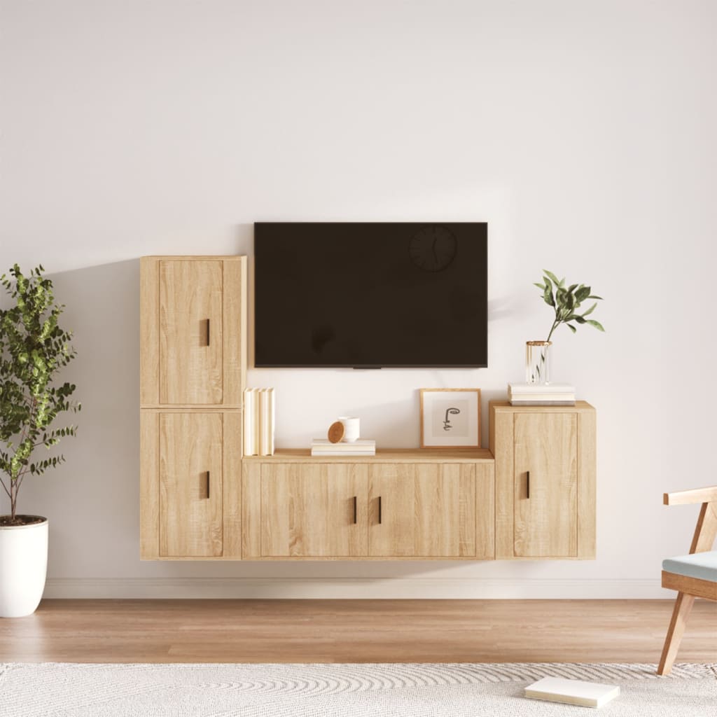 -Delige Tv-Meubelset Bewerkt Hout Kleurig Sonoma eiken