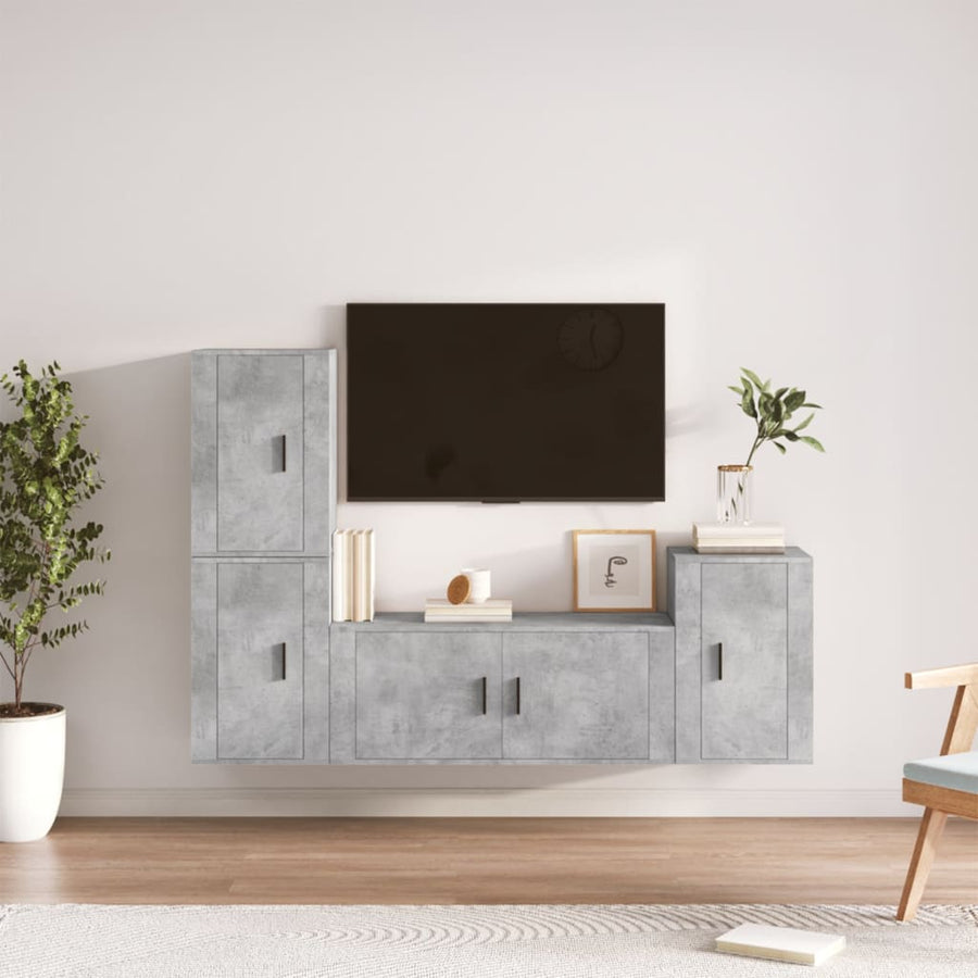 -Delige Tv-Meubelset Bewerkt Hout Betongrijs
