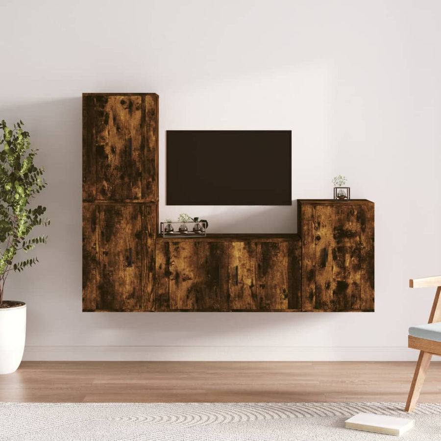 -Delige Tv-Meubelset Bewerkt Hout Kleurig Gerookt eiken