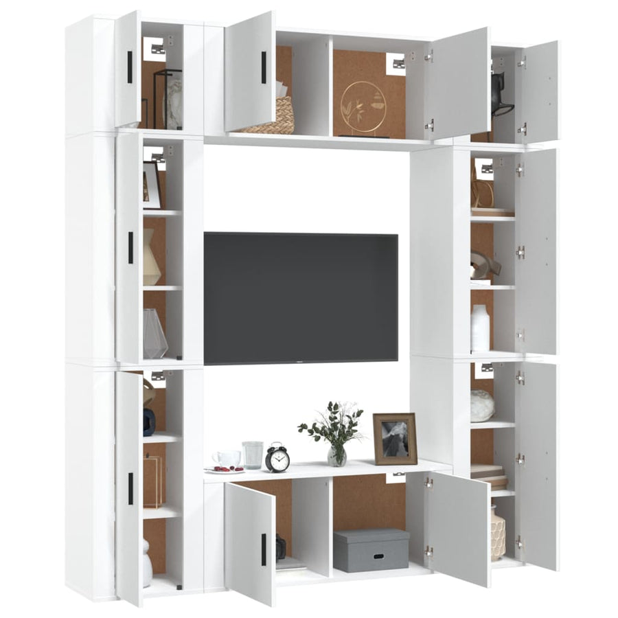 8-Delige Tv-Meubelset Bewerkt Hout Wit