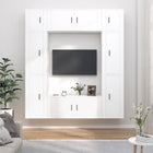 8-piece TV unit set distressed wood white