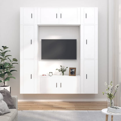 8-Delige Tv-Meubelset Bewerkt Hout Wit