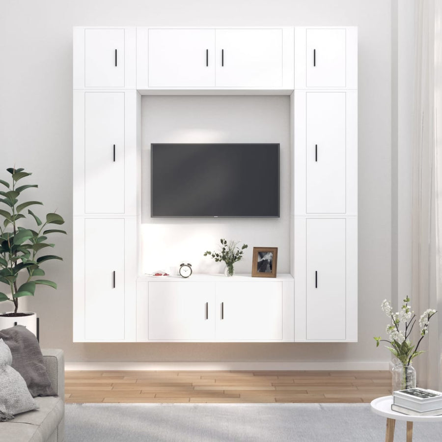 8-Delige Tv-Meubelset Bewerkt Hout Wit