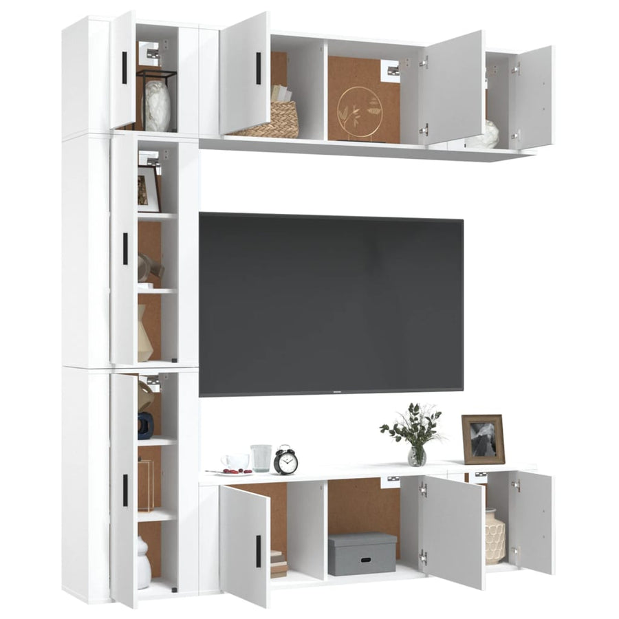 7-Delige Tv-Meubelset Bewerkt Hout Wit