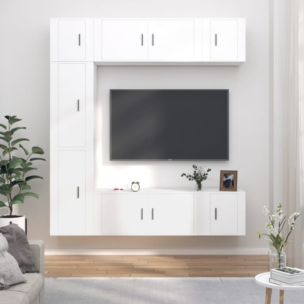 7-Delige Tv-Meubelset Bewerkt Hout Wit