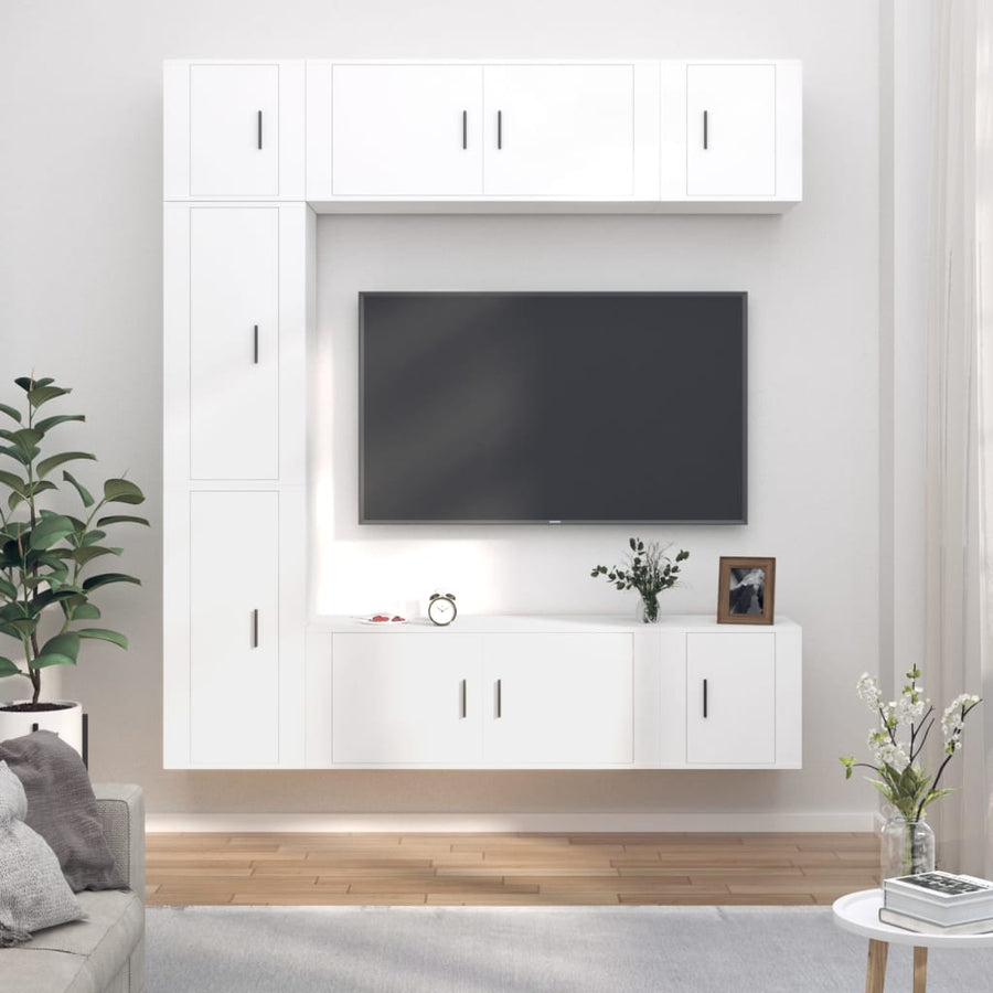 7-Delige Tv-Meubelset Bewerkt Hout Wit