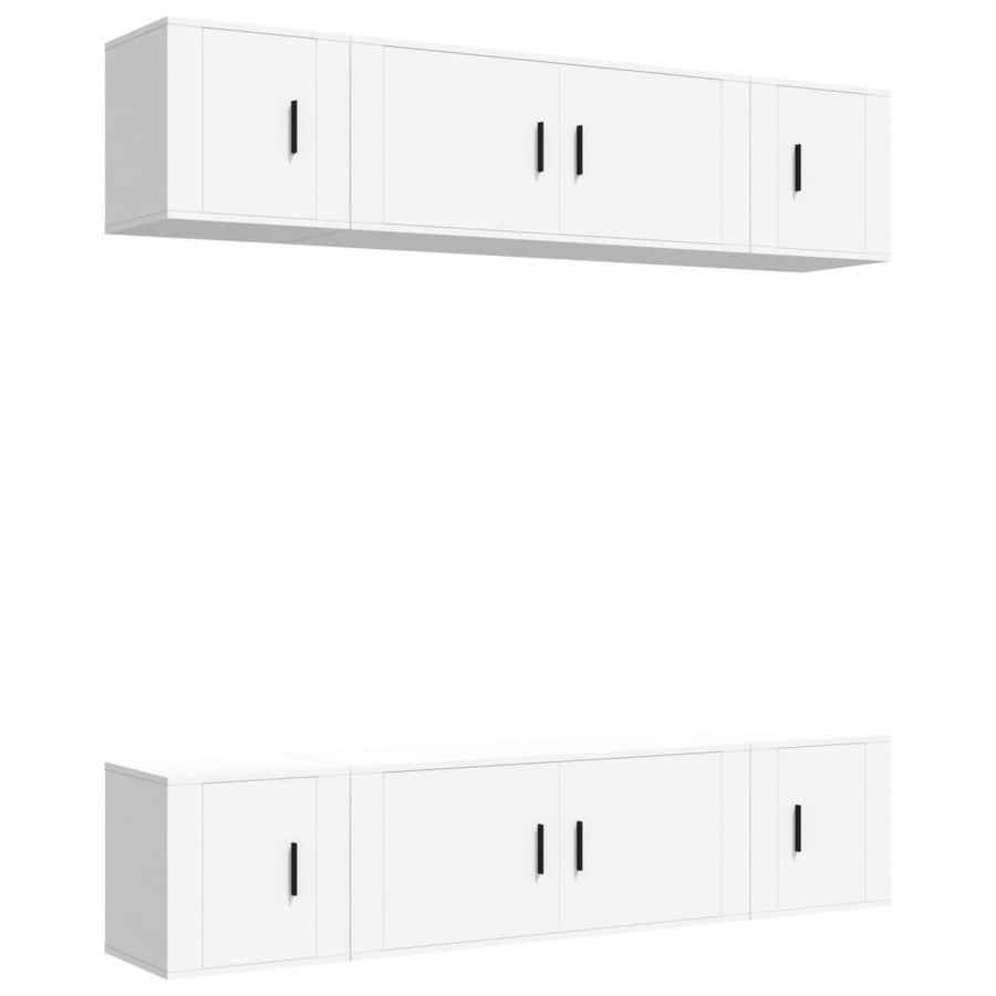 6-Delige Tv-Meubelset Bewerkt Hout Wit