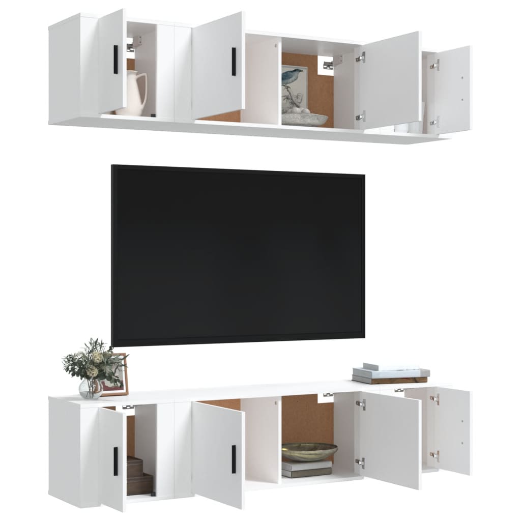 6-Delige Tv-Meubelset Bewerkt Hout Wit