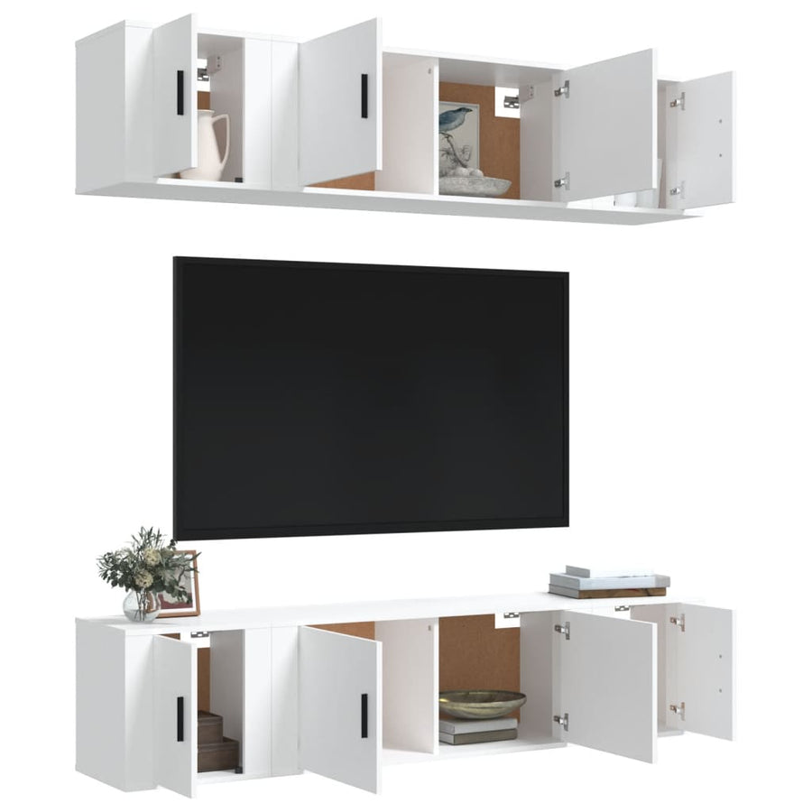 6-Delige Tv-Meubelset Bewerkt Hout Wit