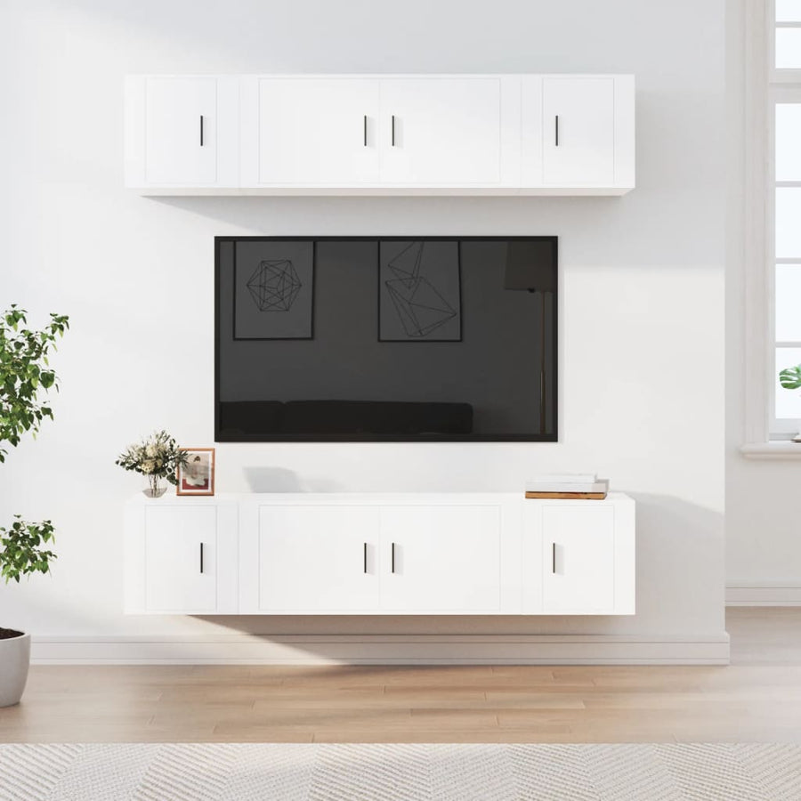 6-Delige Tv-Meubelset Bewerkt Hout Wit