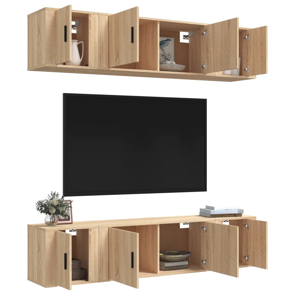 -Delige Tv-Meubelset Bewerkt Hout Kleurig 6 Sonoma eiken