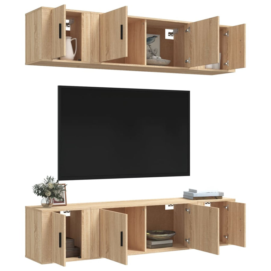 -Delige Tv-Meubelset Bewerkt Hout Kleurig 6 Sonoma eiken
