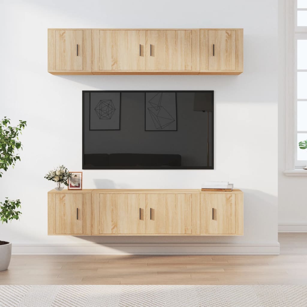 -Delige Tv-Meubelset Bewerkt Hout Kleurig 6 Sonoma eiken