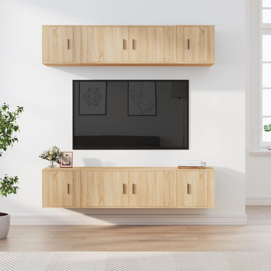 -Delige Tv-Meubelset Bewerkt Hout Kleurig 6 Sonoma eiken