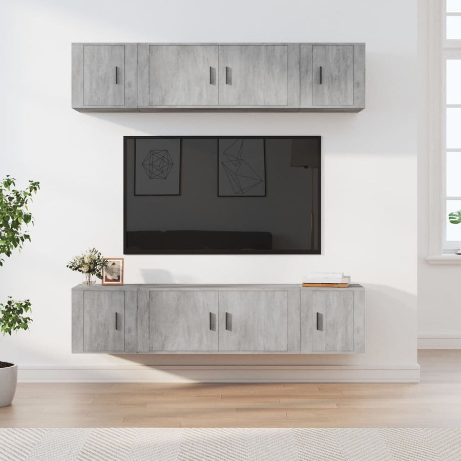 6-Delige Tv-Meubelset Bewerkt Hout Betongrijs