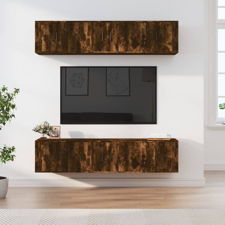 6-Delige Tv-Meubelset Bewerkt Hout Kleurig Gerookt eiken