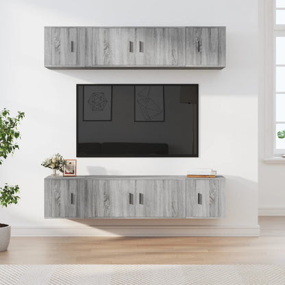6-Delige Tv-Meubelset Bewerkt Hout Eikenkleurig Grijs sonoma
