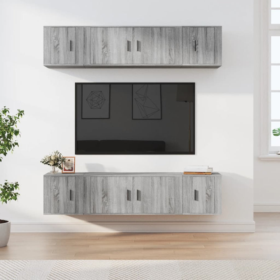6-Delige Tv-Meubelset Bewerkt Hout Eikenkleurig Grijs sonoma