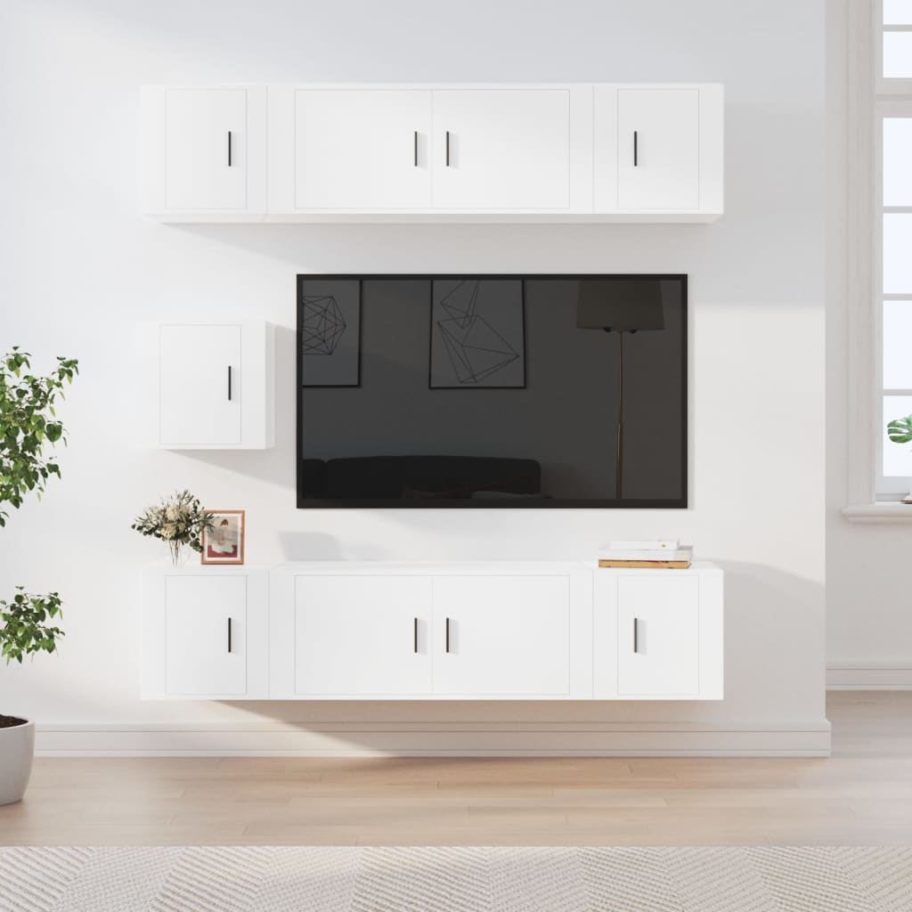 7-Delige Tv-Meubelset Bewerkt Hout Wit