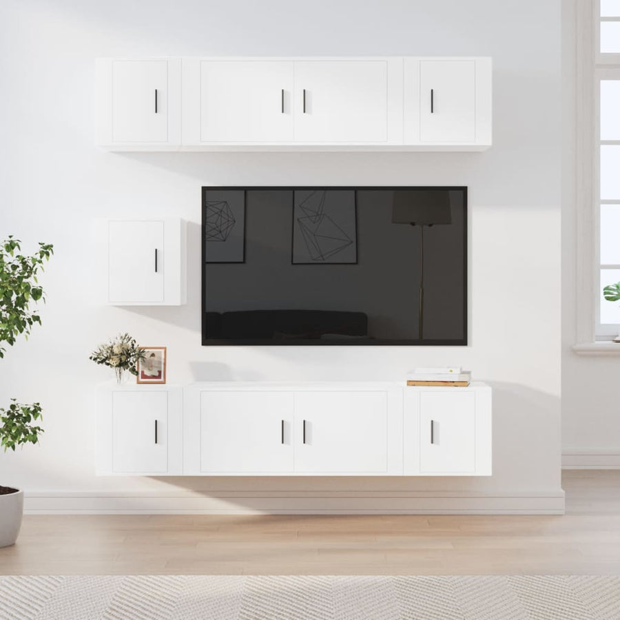 7-Delige Tv-Meubelset Bewerkt Hout Wit