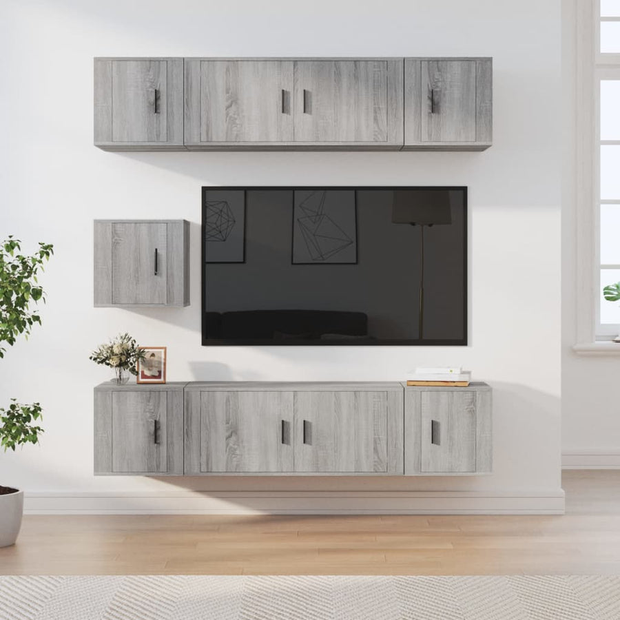 7-Delige Tv-Meubelset Bewerkt Hout Eikenkleurig Grijs sonoma