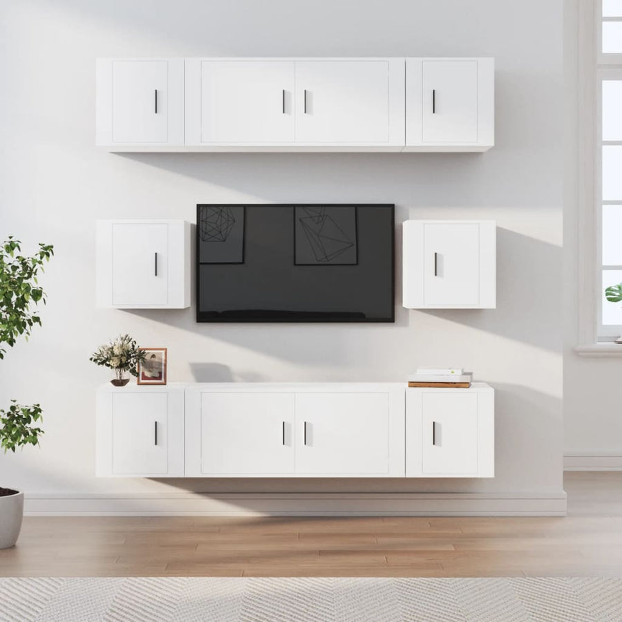 8-Delige Tv-Meubelset Bewerkt Hout Wit