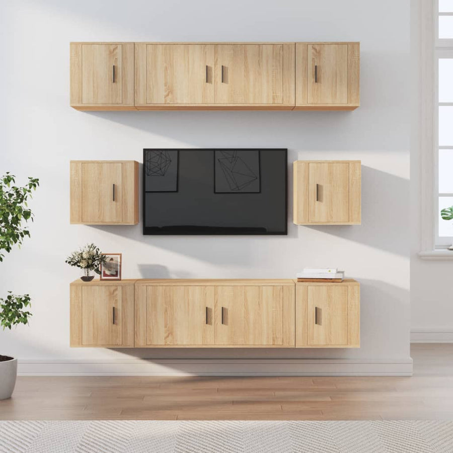 -Delige Tv-Meubelset Bewerkt Hout Kleurig 8 Sonoma eiken