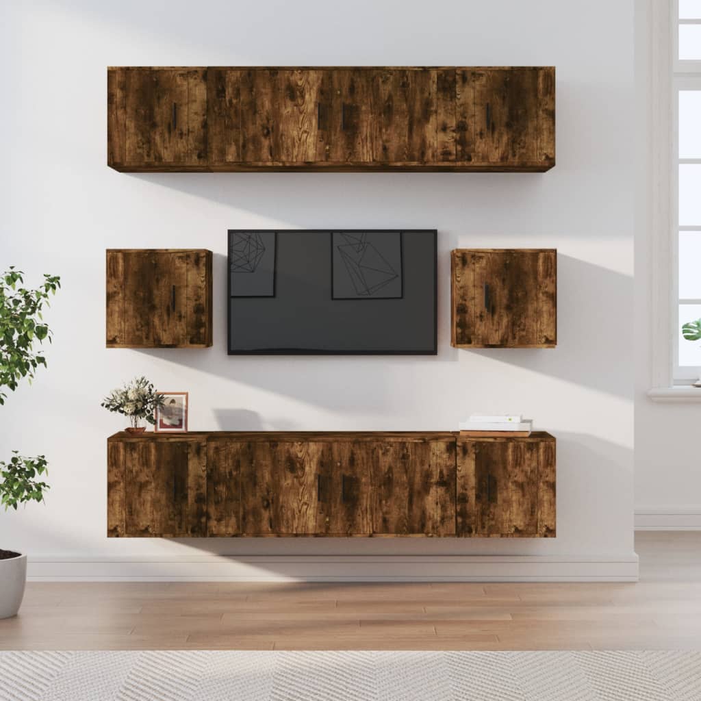 8-Delige Tv-Meubelset Bewerkt Hout Kleurig Gerookt eiken