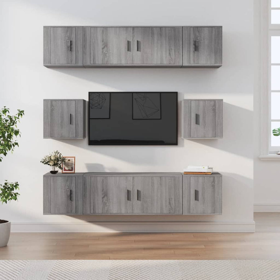 8-Delige Tv-Meubelset Bewerkt Hout Eikenkleurig Grijs sonoma
