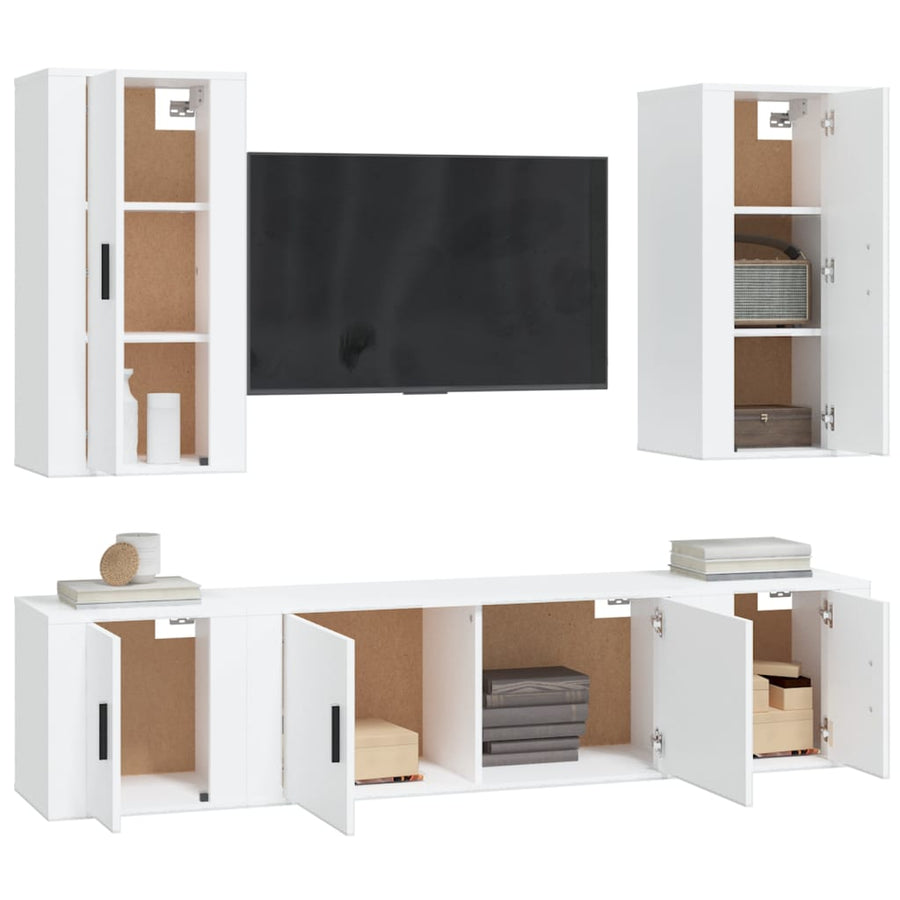 5-Delige Tv-Meubelset Bewerkt Hout Wit