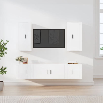 5-Delige Tv-Meubelset Bewerkt Hout Wit