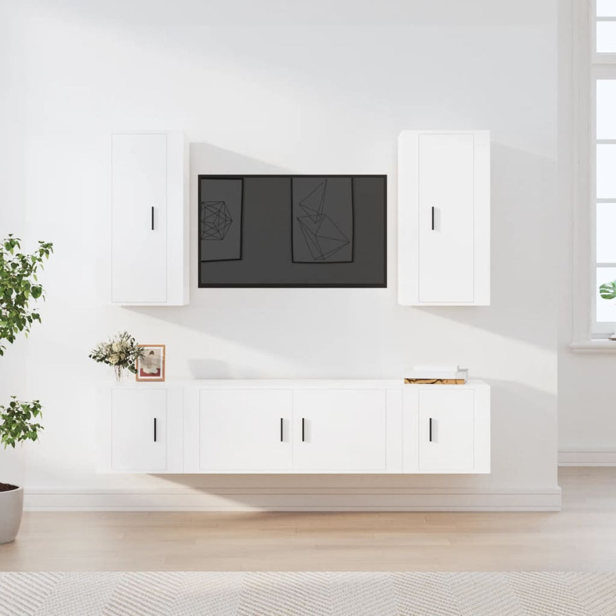 5-Delige Tv-Meubelset Bewerkt Hout Wit