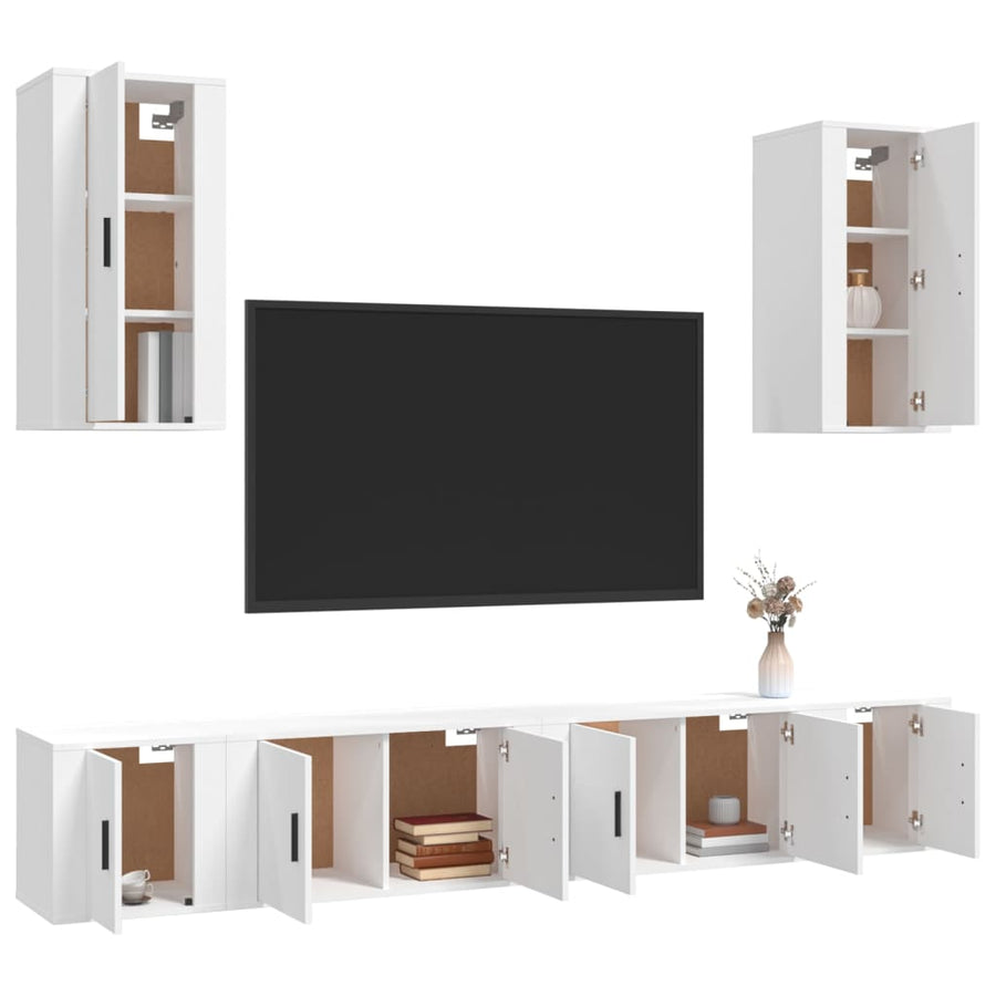 -Delige Tv-Meubelset Bewerkt Hout Wit