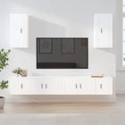 6-piece TV cabinet set, engineered wood, white