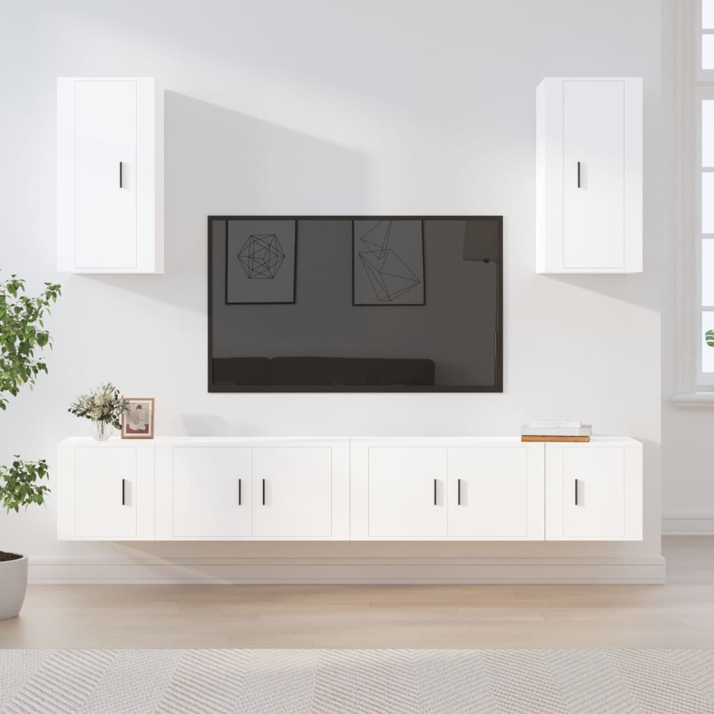 -Delige Tv-Meubelset Bewerkt Hout Wit