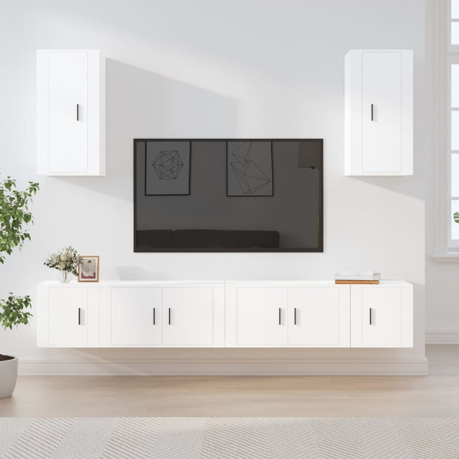 -Delige Tv-Meubelset Bewerkt Hout Wit