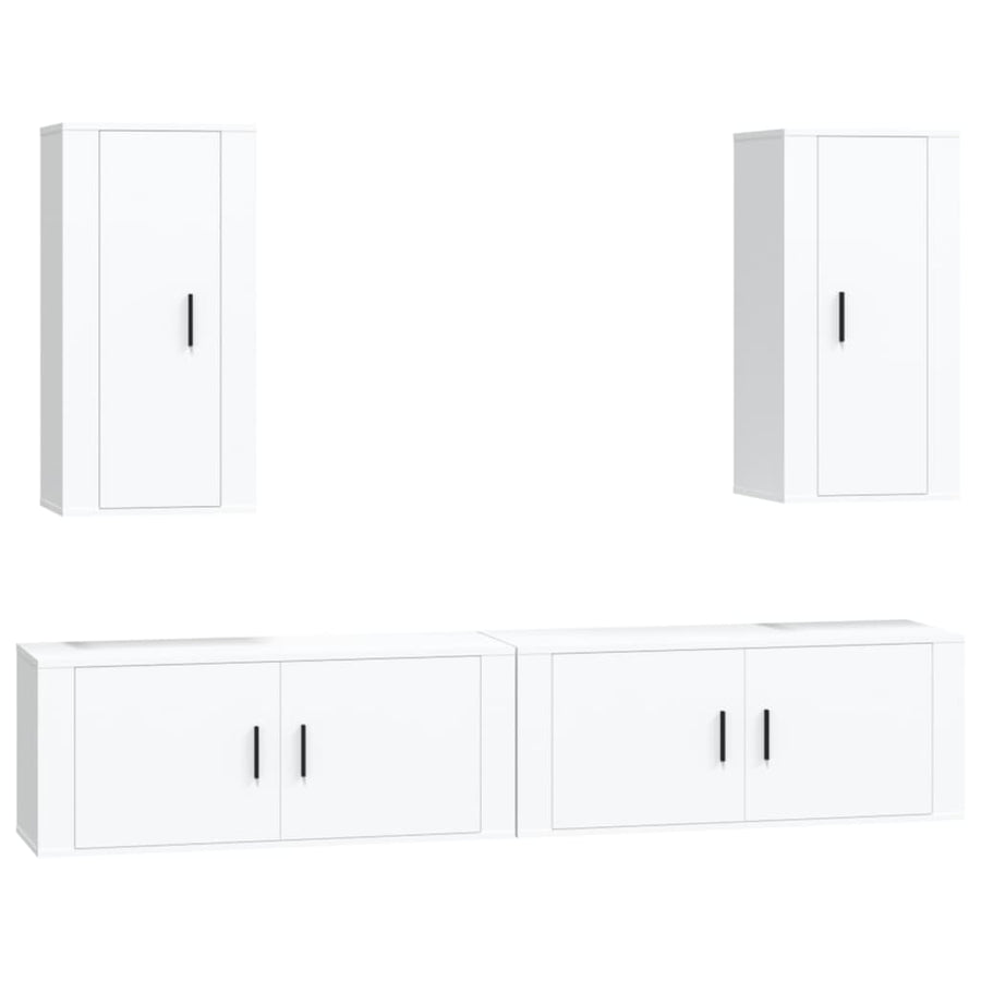 4-Delige Tv-Meubelset Bewerkt Hout Wit