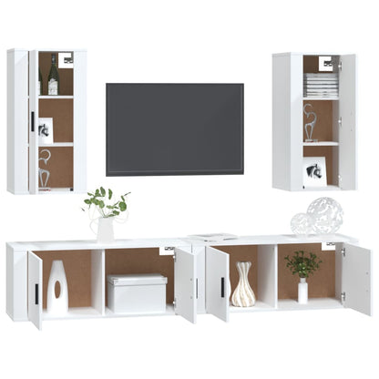 4-Delige Tv-Meubelset Bewerkt Hout Wit