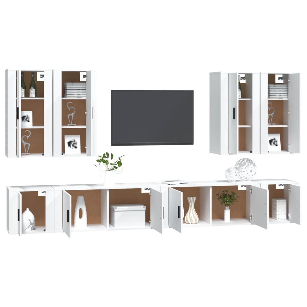 8-Delige Tv-Meubelset Bewerkt Hout Wit