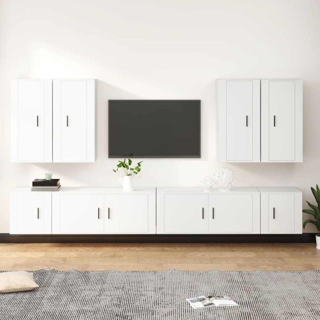 8-Delige Tv-Meubelset Bewerkt Hout Wit