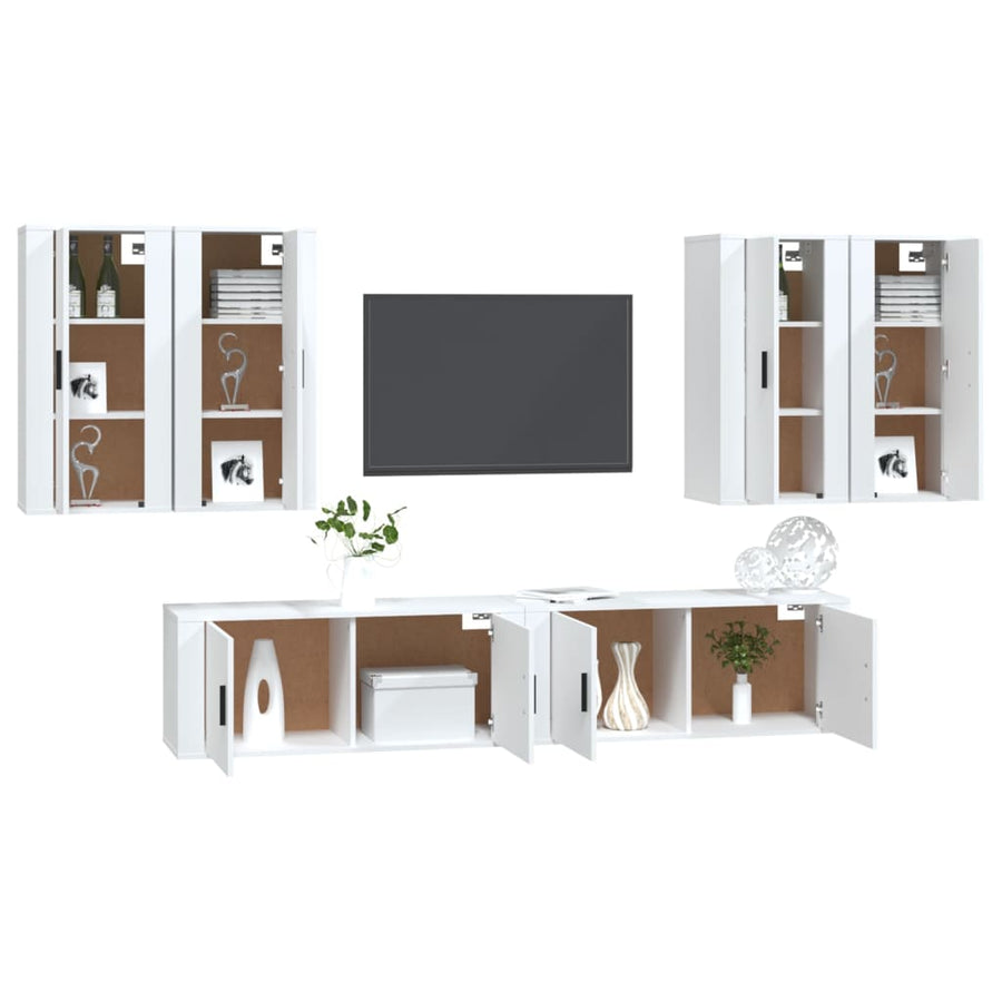 6-Delige Tv-Meubelset Bewerkt Hout Wit