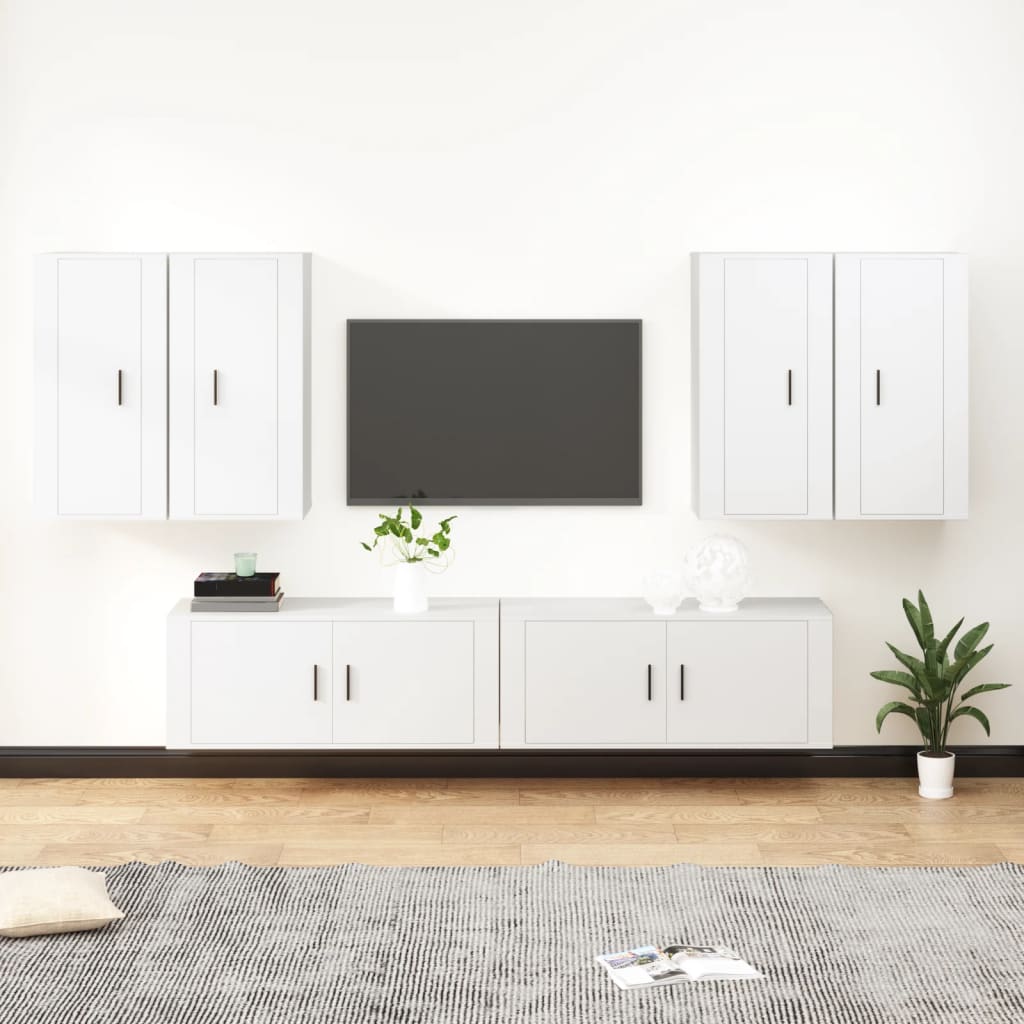 6-Delige Tv-Meubelset Bewerkt Hout Wit