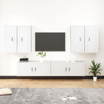 6-Delige Tv-Meubelset Bewerkt Hout Wit