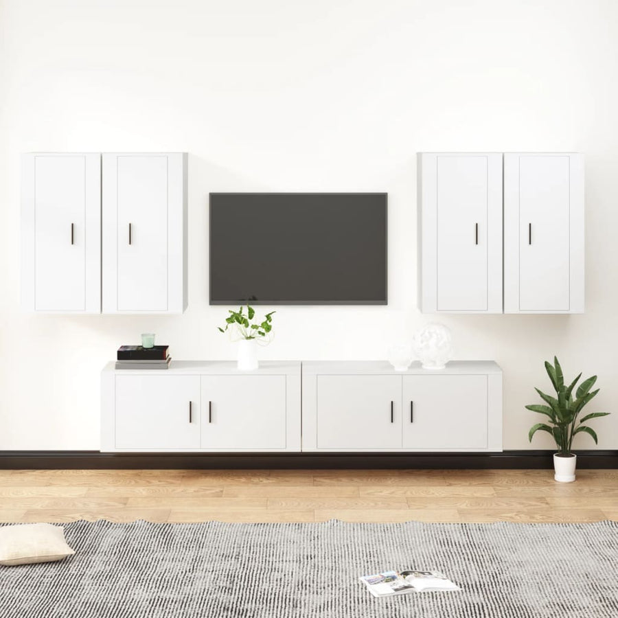 6-Delige Tv-Meubelset Bewerkt Hout Wit