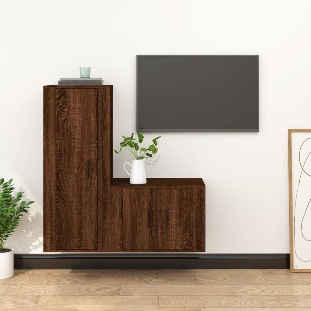 -Delige Tv-Meubelset Bewerkt Hout Bruin Eikenkleur Bruineiken